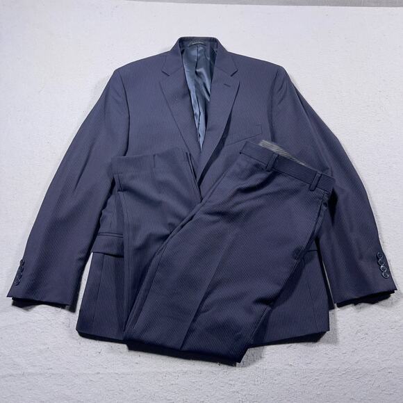 Calvin Klein Suit Men 42R Navy Pinstripe 100%‎ Wool Blazer & Pants 38x29 Set - Picture 1 of 16